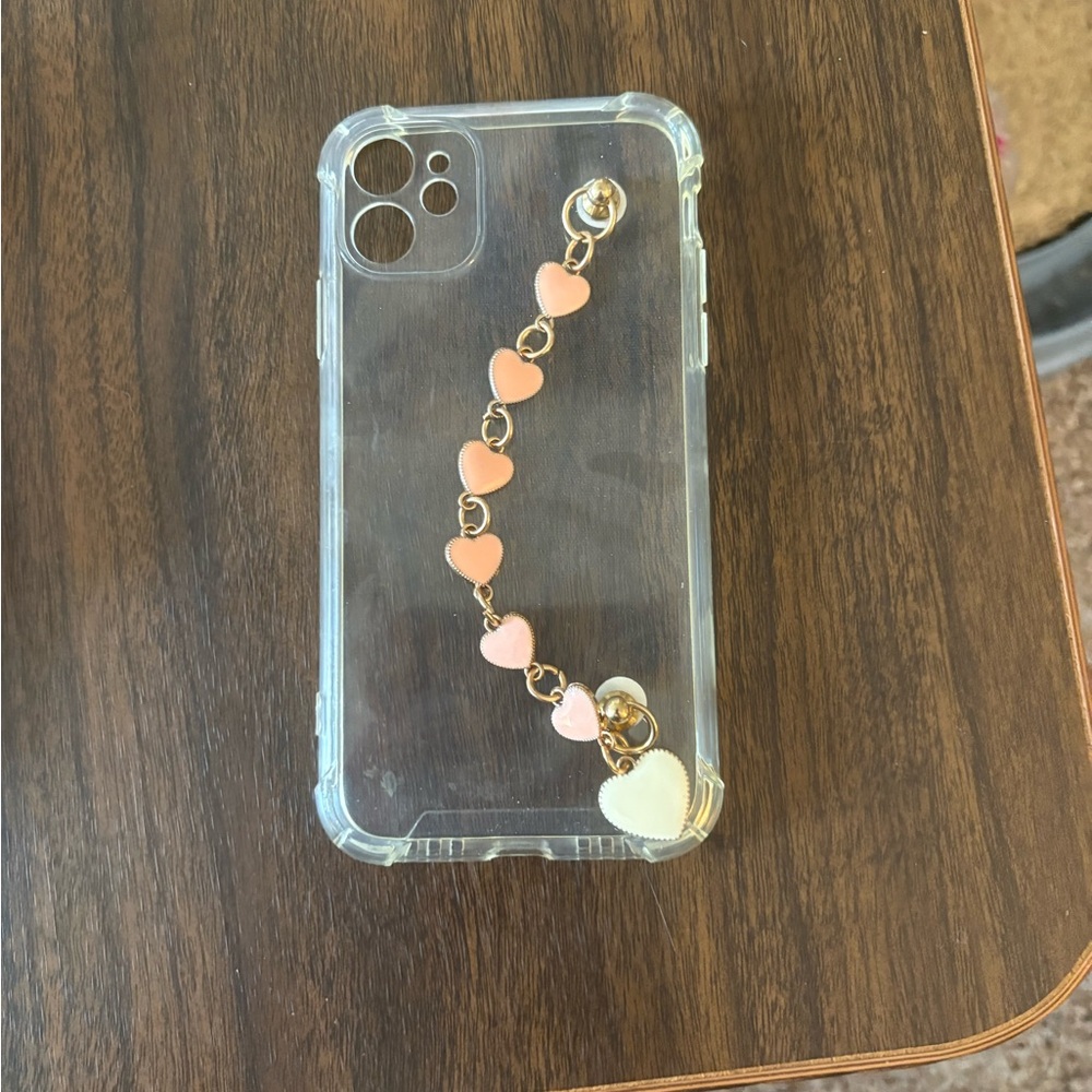 SHEIN Transparent Case with Peach Heart Chain